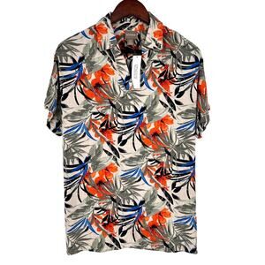 NEW NWT Chicos LINEN Blend 0 Small Tropical Beach Ocean Floral Blouse Shirt Top